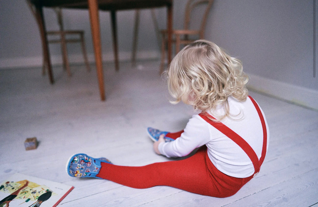 silly silas | red love footed tights with braces