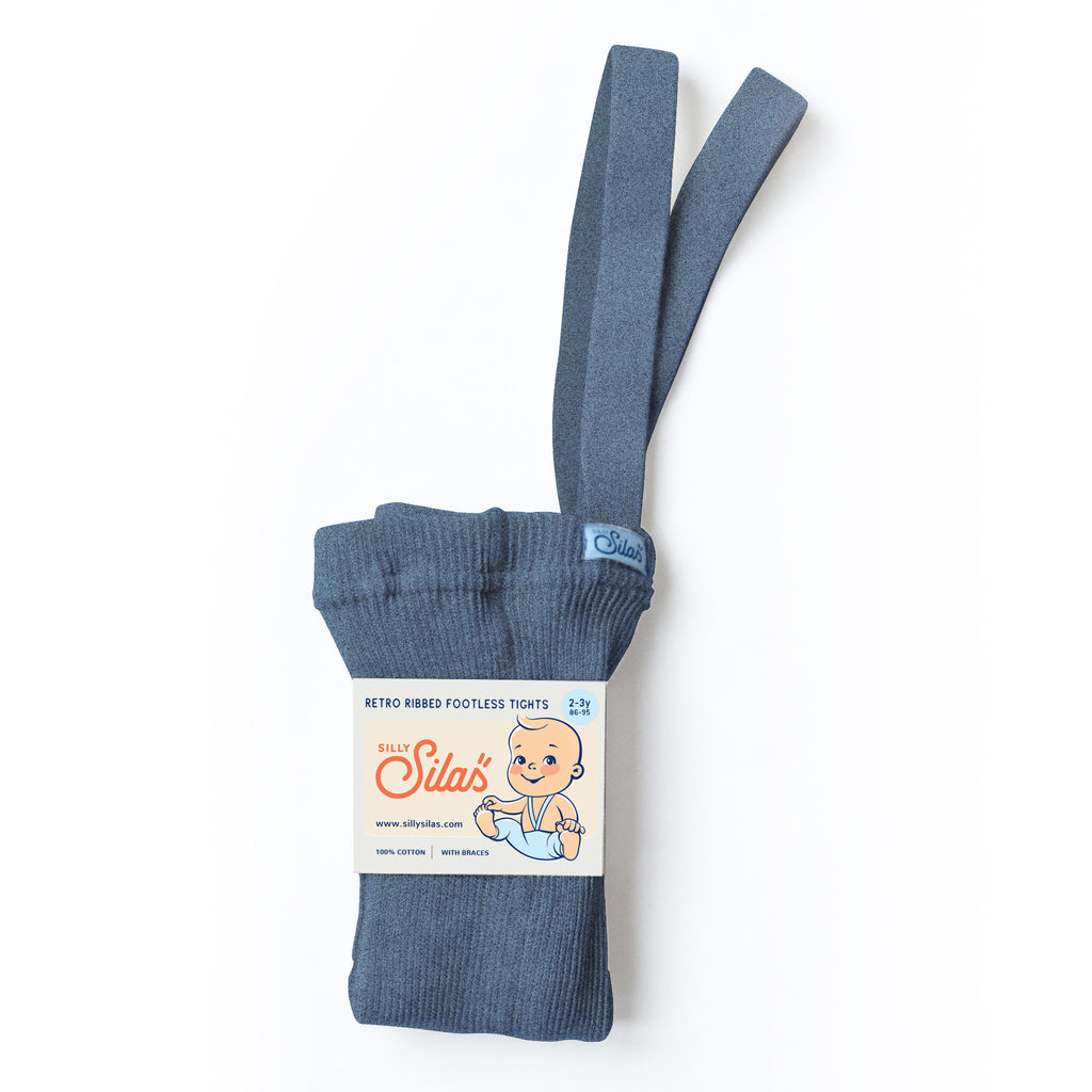silly silas | steel blue blend footless tights with  braces