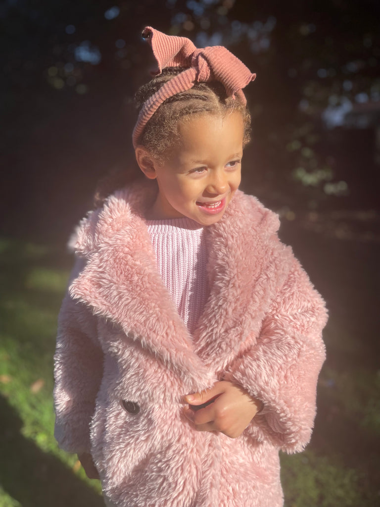 Faux Fur Teddy Coat | baby pink