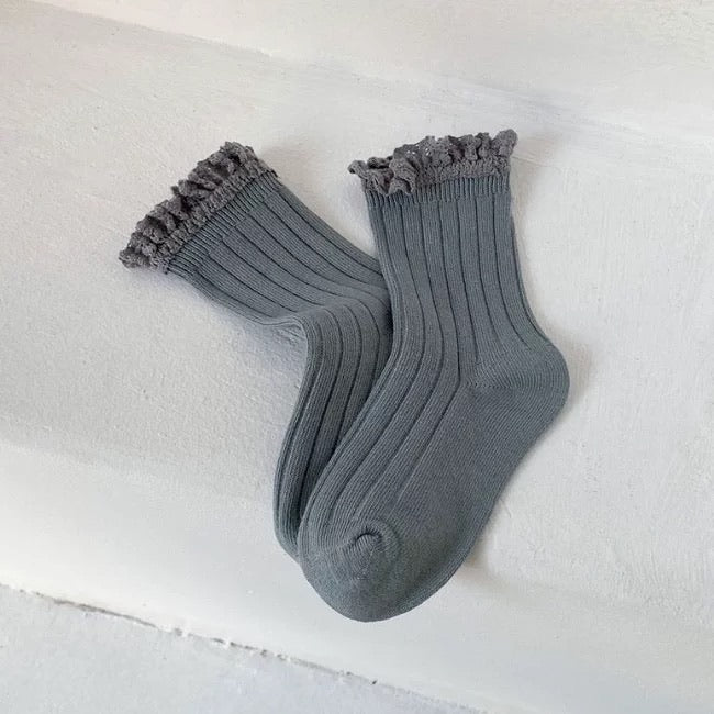 ruffle lace socks| light denim