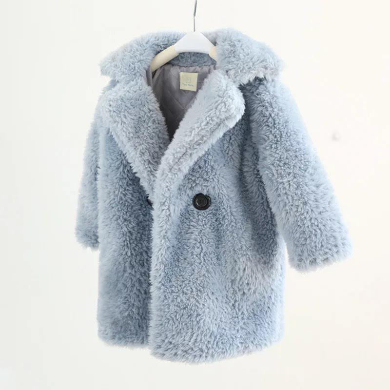 Faux Fur Teddy Coat | baby blue